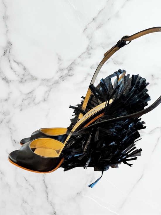 Moschino Shoes - MOSCHINO Black Slingback Fringe Platforms